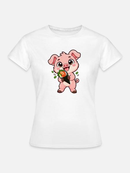 Ferkel-Snacks auf einer geladenen Sushi-Handrolle - Frauen T-Shirt - Weiß