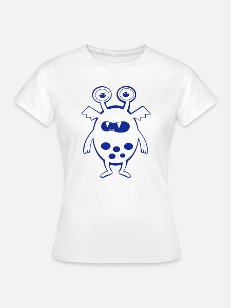 Mondmonster Blau – Freundlicher Alien - Frauen T-Shirt - Weiß