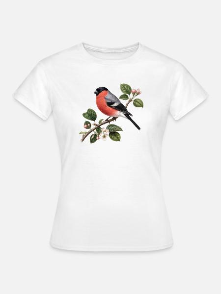 Buschfink-Pfingstrone und Apfelzweig - Frauen T-Shirt - Weiß