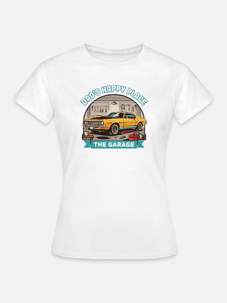 Dad's Happy Place – Garage - Frauen T-Shirt - Weiß