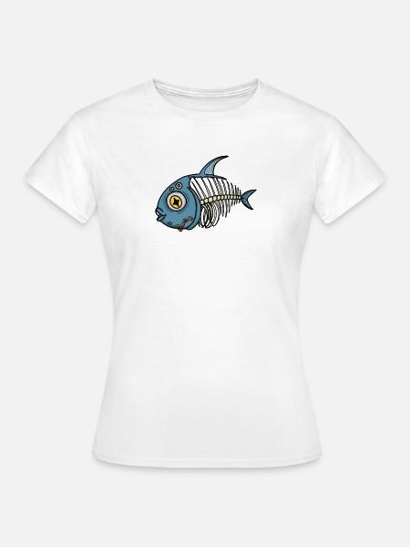 Blauer Skelettfisch-Cartoon - Frauen T-Shirt - Weiß