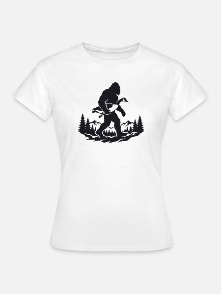 Bigfoot hält Kanada-Gäns-Silhouetten-Design - Frauen T-Shirt - Weiß