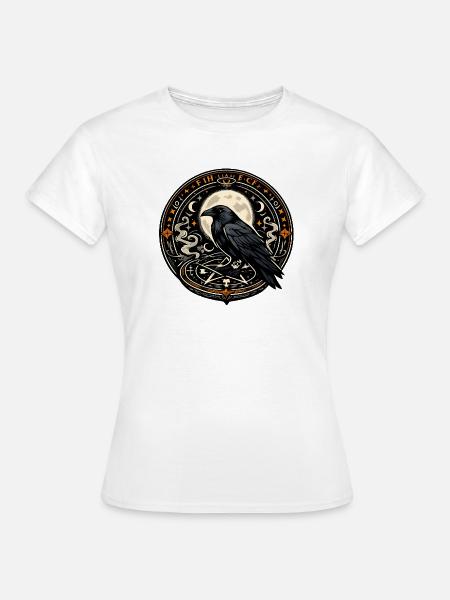 Mondkrähe im Runenkreis - Frauen T-Shirt - Weiß