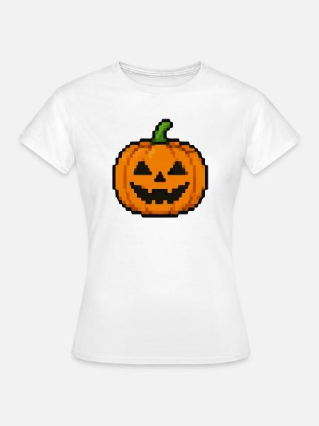 Pixel Pumpkin Retro Smile - Frauen T-Shirt - Weiß