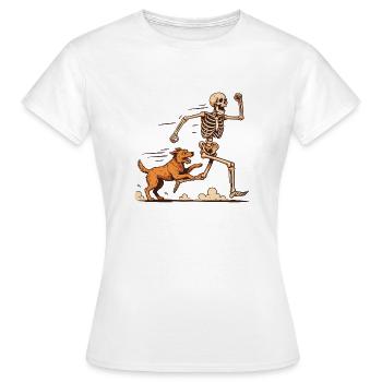 Lustiger Hund jagt, rennendes Skelett Halloween - Frauen T-Shirt - Weiß - Vorne - AI Model Female 172 dark (172cm)