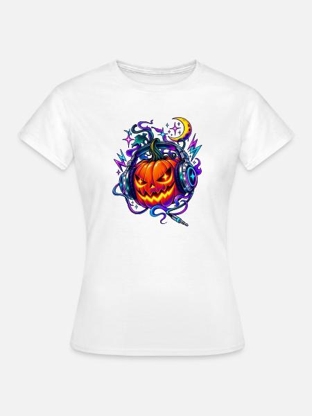 Neon Kürbis mit Kopfhörern - Frauen T-Shirt - Weiß