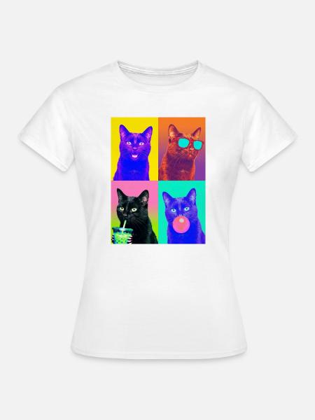 Katzen schwarze Katze - Frauen T-Shirt - Weiß
