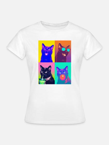 Katzen schwarze Katze - Frauen T-Shirt - Weiß