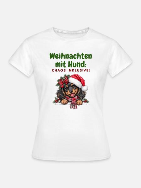 Weihnachten mit Hund Chaos - Frauen T-Shirt - Weiß