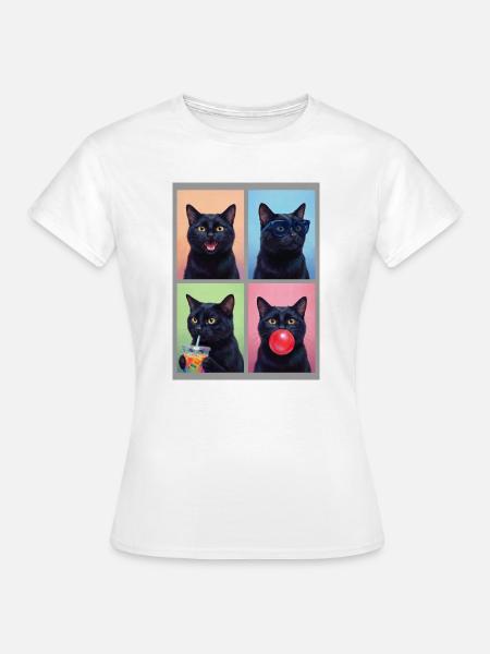 Katzen schwarze Katze - Frauen T-Shirt - Weiß