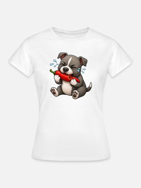 Pitbull Chili Scharf Lustiger Cartoon - Frauen T-Shirt - Weiß