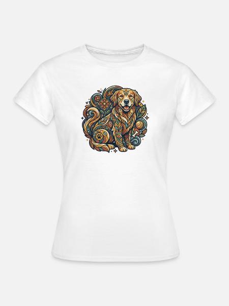 Blumenhunde Tattoo Motiv Muster - Frauen T-Shirt - Weiß