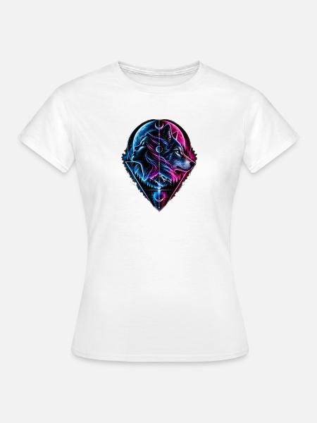 Neon Wolf Mond Geometrie - Frauen T-Shirt - Weiß