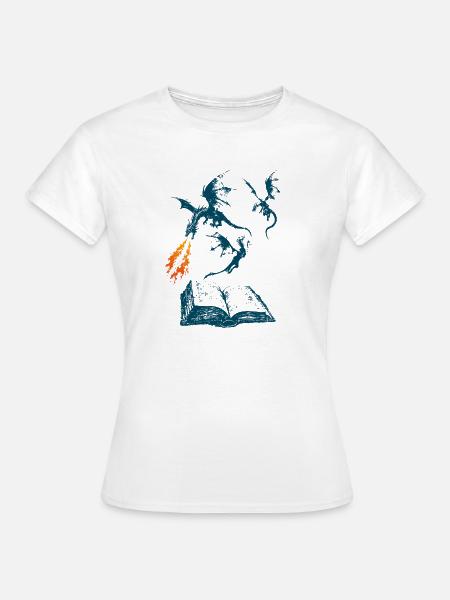 Buch Drachen Fantasy Lesen - Frauen T-Shirt - Weiß