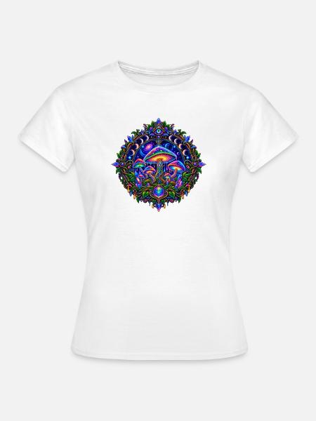 Kosmisches Pilz Mandala - Frauen T-Shirt - Weiß