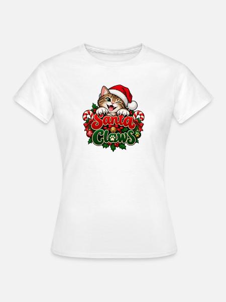 Santa Claws – Lustiges Katzen Weihnachtsdesign - Frauen T-Shirt - Weiß