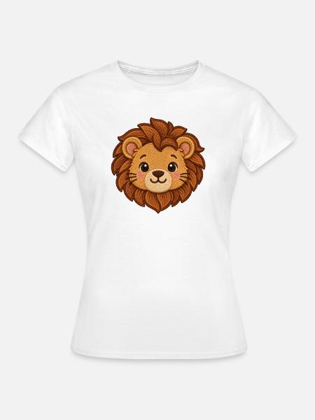 Süßer Löwenkopf – Tiermotiv in Stickmotiv Optik - Frauen T-Shirt - Weiß