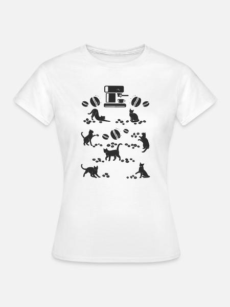 Kaffee Katze, -Espressomaschine -, Kaffeebohnen - Frauen T-Shirt - Weiß