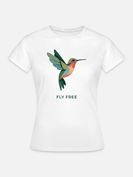FEEL FREE – Bunter Kolibri Vogel - Frauen T-Shirt - Weiß