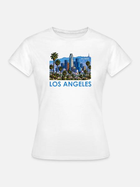 Los Angeles Skyline Palmen Illustration - Frauen T-Shirt - Weiß