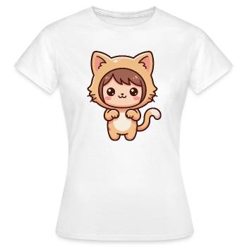 Süße Cartoonfigur, die als Katze verkleidet ist - Frauen T-Shirt - Weiß - Vorne - AI Model Female 172 dark (172cm)