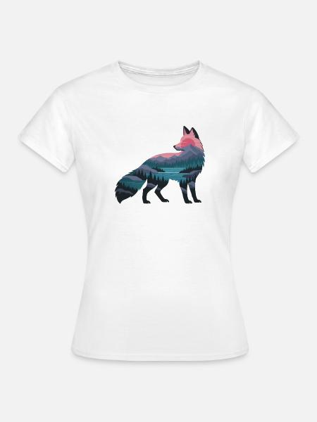 Wolfsilhouette mit Naturpanorama - Frauen T-Shirt - Weiß