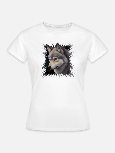 Wolfsblick Digitalporträt - Frauen T-Shirt - Weiß