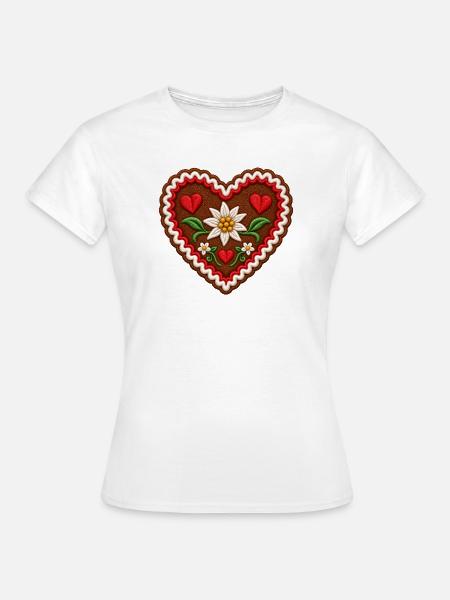 Lebkuchenherz mit Edelweiß - Frauen T-Shirt - Weiß