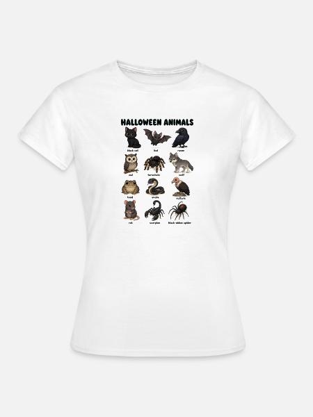 Halloween Tierdiagramm Schwarze Katze Fledermaus - Frauen T-Shirt - Weiß