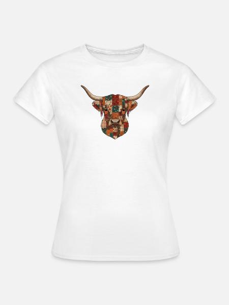 Patchwork-Kuh-Quilt-Volkskunst - Frauen T-Shirt - Weiß