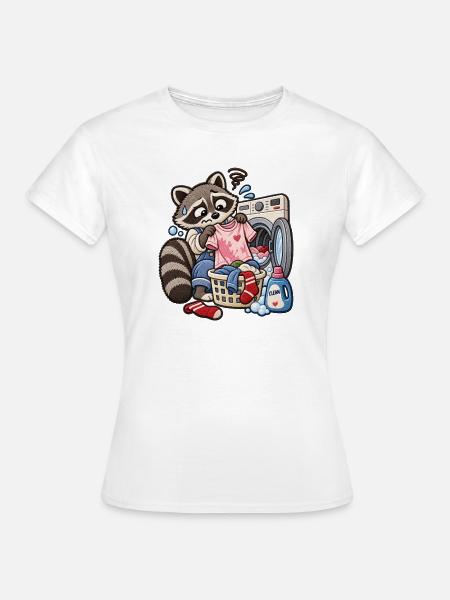 Waschbär im Waschsalon  - Frauen T-Shirt - Weiß