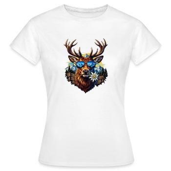 Hirsch Sonnenbrille Edelweiss Volksfest Tracht - Frauen T-Shirt - Weiß - Vorne - AI Model Female 172 dark (172cm)