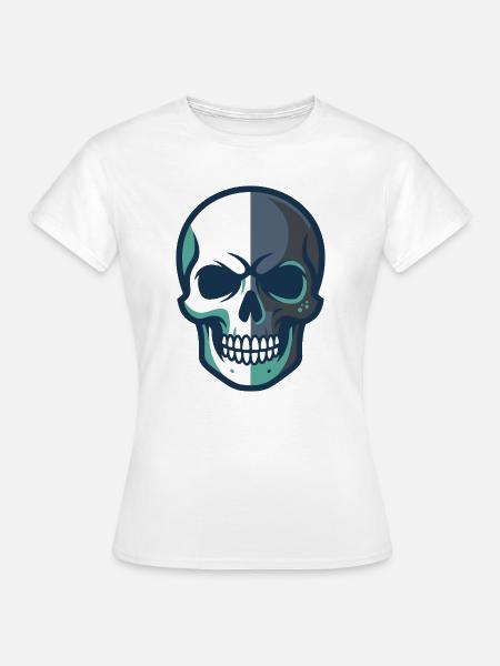 Stilisierte Totenkopfgrafik mit geteiltem Farbdesign - Frauen T-Shirt - Weiß