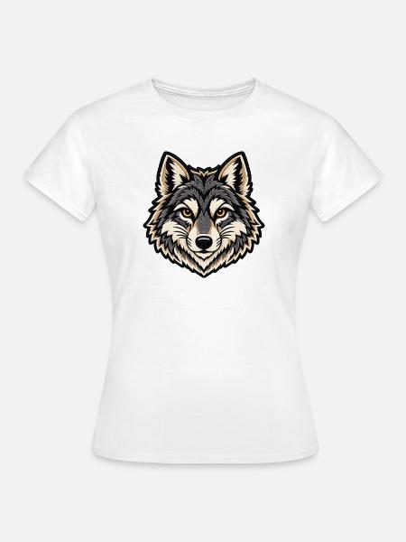 Wolfskopf im Patch-Look  - Frauen T-Shirt - Weiß