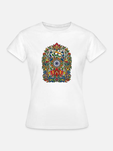 Indien | Pfauen, Lotus & Ornamentik - Frauen T-Shirt - Weiß