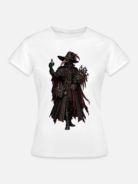 Pestdoktor mit Blumensträu - Frauen T-Shirt - Weiß