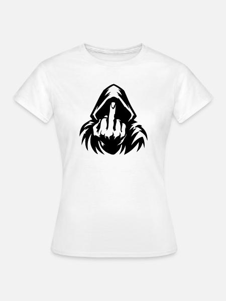 Kapuzenfigur mit Mittelfinger Schwarz - Frauen T-Shirt - Weiß