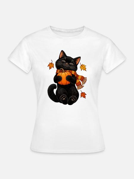Black Cat Crescent Moon - Frauen T-Shirt - Weiß