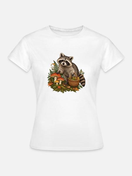 Waschbär beim Pilzsammeln - Frauen T-Shirt - Weiß