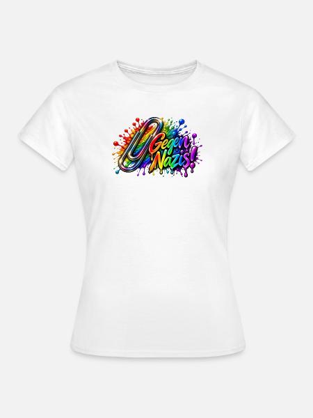 Gegen Nazis Regenbogen Briefklammer Büroklammer - Frauen T-Shirt - Weiß