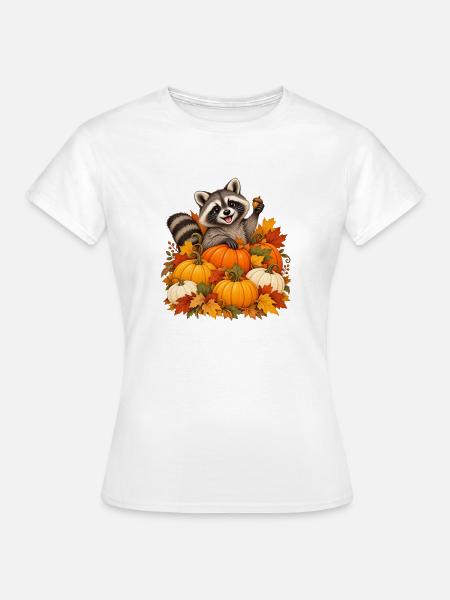 Waschbär im Kürbisfeld - Frauen T-Shirt - Weiß