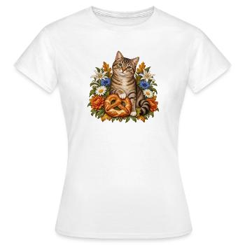 Katze mit Brezel & Alpenblumen - Frauen T-Shirt - Weiß - Vorne - AI Model Female 172 dark (172cm)