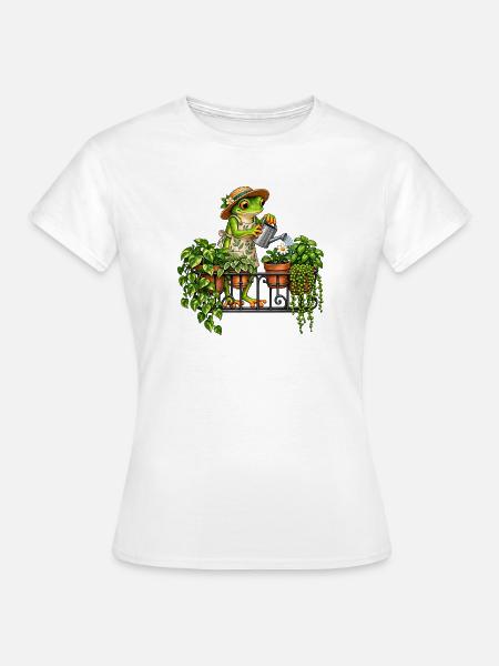 Frosch beim Pflanzengießen - Frauen T-Shirt - Weiß
