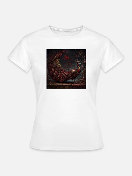 Crimson Steampunk Pfau - Frauen T-Shirt - Weiß