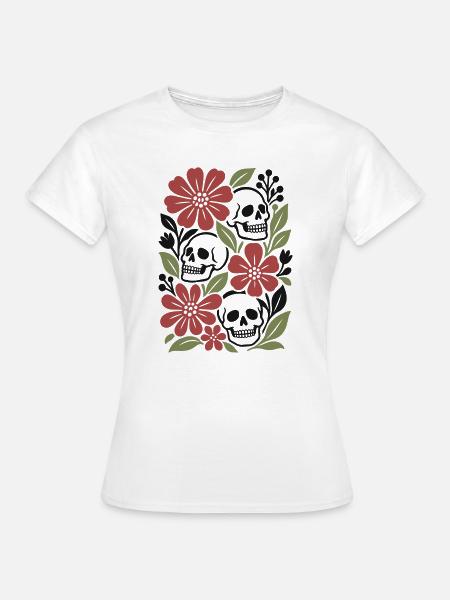 Floral Skull Retro Herbstästhetik - Frauen T-Shirt - Weiß