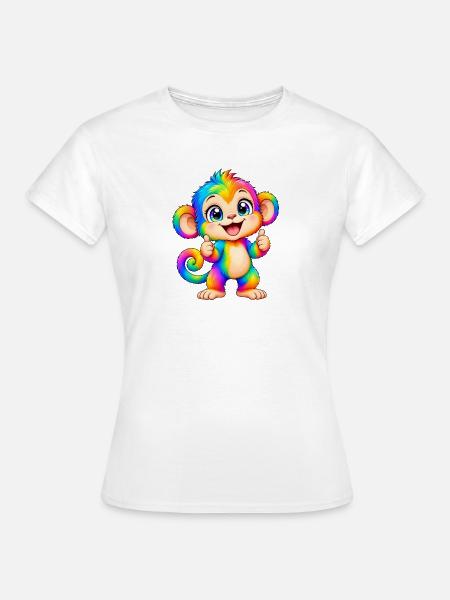 Kawaii Mehrfarbiger Regenbogenaffe - Frauen T-Shirt - Weiß