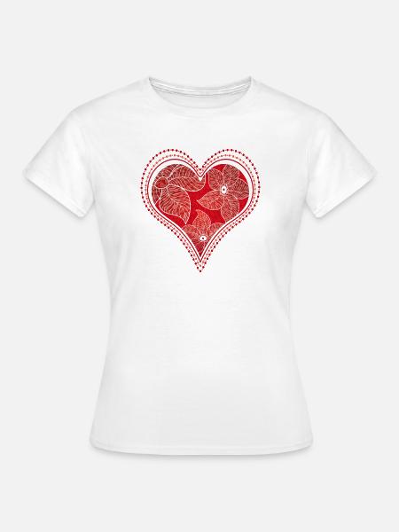 Rotes Herz- Ornament - Frauen T-Shirt - Weiß