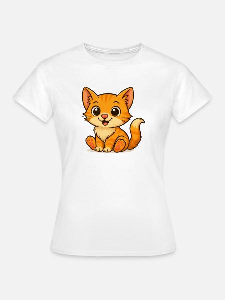 Lächelndes Kätzchen Cartoon - Frauen T-Shirt - Weiß
