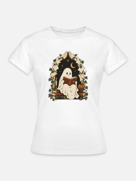 Geisterhafte Bibliotheksnacht - Frauen T-Shirt - Weiß