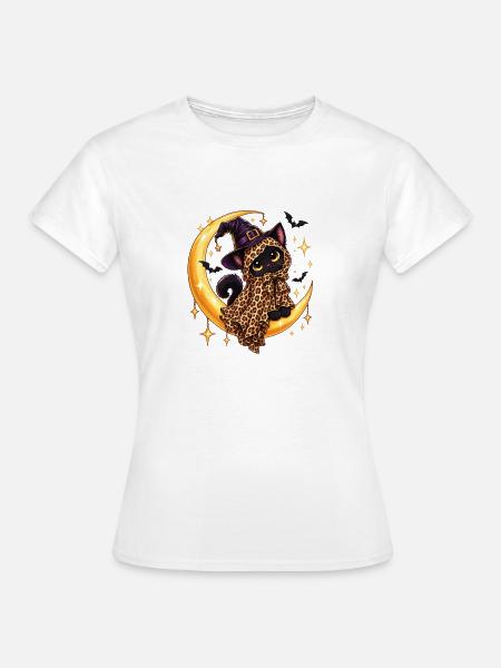 Hexenkatze auf Mondleopardenumhang - Frauen T-Shirt - Weiß